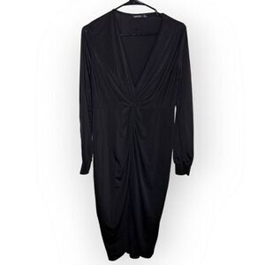 Boohoo Women's Disco Slinky Twist Front Wrap Dress in Black size 10 US